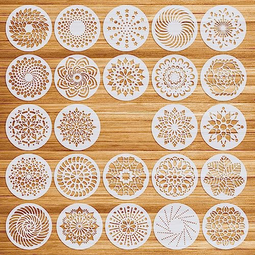 OOTSR 24 Stk Mandala-Schablonen Set, 12.7CM Zeichnung Malschablonen DIY Schablonen, Kunststoff Vorlagen für Scrapbooking Holz Boden Möbel Fliesen Leinwand Deko, Rund