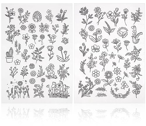 72pcs Water Soluble Stabilizer, Hand Sewing Stabilizers with Pre-Printed Flower and Leaf Pattern Transfers Stick and Stitch Floral Embroidery Paper for Hand Sewing Lovers