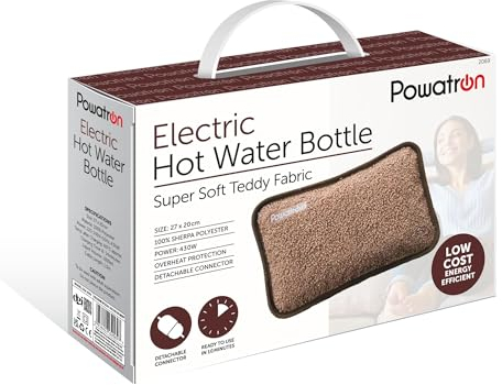 POWATRON Rechargeable Electric Hot Water Bottle - Soft & Cosy Hand Body Warmer Massaging Heat Pad, Prefilled, Over-Heat Protection Electric Water Bottle - Hot Water Bottles for Pain Relief