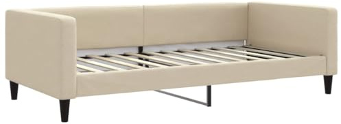 vidaXL Letto da Giorno Crema 100x200 cm in Tessuto, Divano Letto, Divano Letto Singolo, Divano Letto in Tessuto, Letto per Ospiti