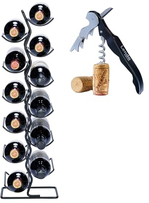 Lendo Online Weinregal für 12 Flaschen 22x16x70cm (LxBxH) - Weinschrank - Weinflaschenhalter - Weinlagerung - Schwarz - Pulverbeschichteter Stahl - Metall - Flaschenregal - Industrieller Stil