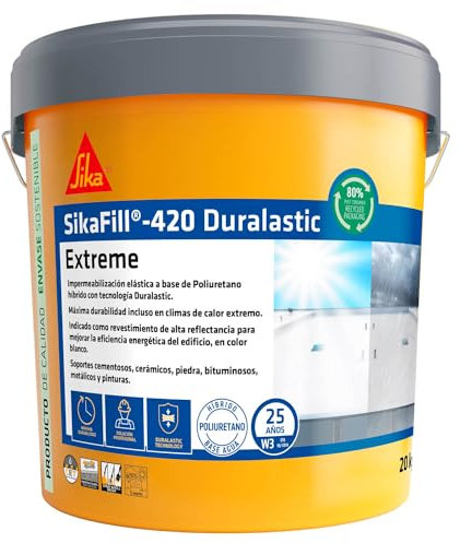 SIKA - Membrana líquida impermeabilizante - SikaFill 420 Extreme - Rojo Teja - Para cubiertas nuevas como en rehabilitaciones - Listo para su uso - Permeable al vapor de agua - 20 kg