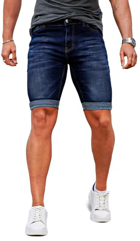 GINGTTO Pantalones Cortos Hombre Vaqueros Elastico Shorts 9 Azul 30