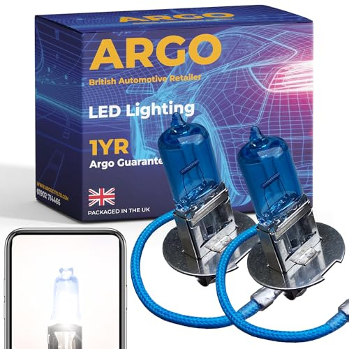 Argo H3 Bulb 100w Xenon White 6000k 24v Super Bright Replacement H3 Headlight Bulb 453 Pk22s 483 Commercial Lorry HGV Truck Front Fog Light Lamp High Low Beam Upgrade Halogen H3 Bulbs