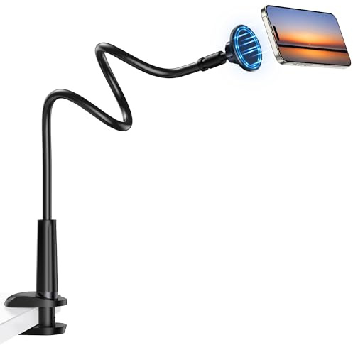 DiTouch Mag-Safe - Supporto per telefono a letto regolabile e girevole a 360°, con collo di cigno, supporto per telefono con anelli in metallo con i-Phone 17 16 15 14 13 12 Pro Max Plus Air, Galaxy
