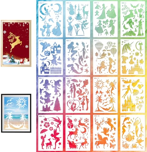 16 Stück Malschablonen Kinder, Schablonen Malen Set Textilgestaltung Wiederverwendbar, Zeichenschablonen Kinder, Zeichenschablone Tiere aus PET, Zeichnen Schablonen für Scrapbooking Fotoalbum