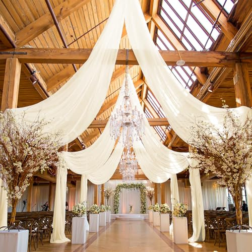 REWOMC 6 Panels Ivory Ceiling Drapes for Wedding, 5ftx40ft Cheesecloth Sheer Fabric Curtain Arch Draping, Romantic Decorations for Party Ceremony Stage