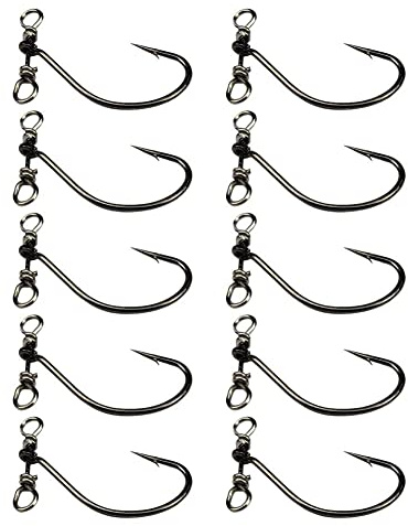 Keuyeo 10 st Drop Shot Hook Down Shot Rigg krok bred mellanrum maskkrok med svängbar fiskekrok för mjuk mask fiskeutrustning