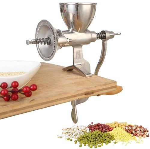 FAcoLL Manual Grain Mill Grinder, Stainless Steel Rotary Cheese Grater with Hand Crank, Desk Clamp Type Nut Chopper for Corn, Rice, Soybeans, Pepper, Spices B