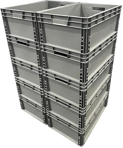 Pack of 10 x Recycled Plastic Storage Boxes (45 Litre - 60 x 40 x 22cm) Van Storage Boxes, Heavy Duty Boxes for Storage