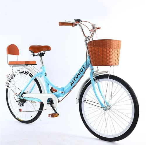 QXIWAOE Bicicleta Plegable de 24 Pulgadas de Acero al Carbono, Bicicleta de Ciudad de Velocidad, portátil, de Carga Ligera, para Damas, Bicicleta de Viaje de Princesa