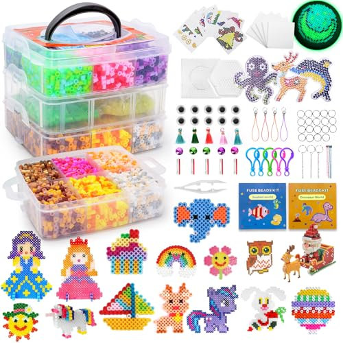 Teneytoyz Bügelperlen Set, 12000 Stück Steckperlen 36 Farben mit Aufbewahrungsbox, Bügelperlen Platten, Benutzerführung, DIY Gestalten von Schmuck, Deko und 3d Kinder Geschenk Bastelideen ab 3 jahre