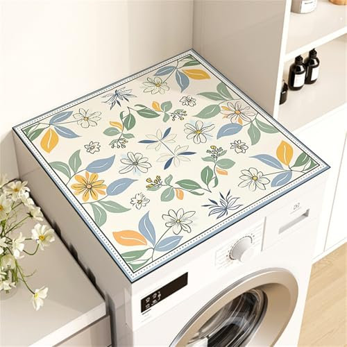 Highdi Universel Floral Housse de Protection pour Machine à Laver Top,Coussin de Machine à Laver Antidérapant Housse de Machine à Laver pour Machine à Laver Ou Sèche-Linge (Feuilles Vertes,60x60cm)