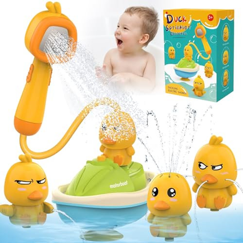 LETTERASHQP Juguete de baño a partir de 1, 2, 3, 4 años, pato, juguete eléctrico para niños, juguete de baño para bebés con cabezal de ducha, bañeras, juguetes para niños, regalo a partir de 1, 2, 3