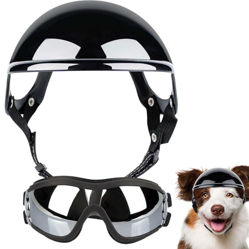 Lunettes pour Chien, Casque Sécurité réglable Respirant avecLunettes, Casque Moto pour Animaux, Lunettes AjustableCasque, Protection pour Chiens Petite et Moyenne Taille pour Moto