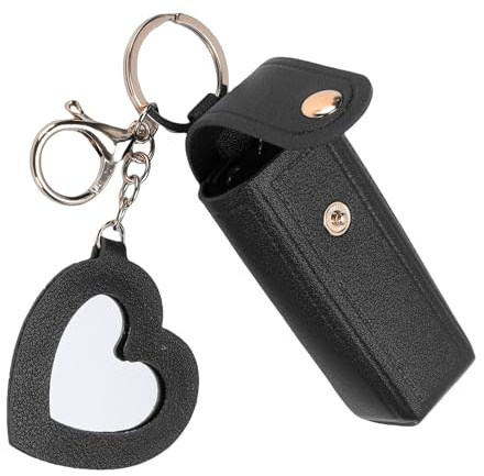 Yechiry Étui à Rouge à Lèvres, Porte-clés en Cuir PU pour Rouge à Lèvres, Organisateur de Baume de Voyage à Manches Portables pour Femmes avec Miroir en Forme de Cœur pour Cadeaux (Black)
