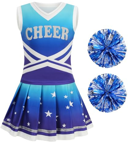 yolsun Cheerleader Costume for Girls Fancy School Uniform Dress Cheerleading Outfits for Halloween Party School Cheer Uniform (Blue Purple, 12-14 Years)