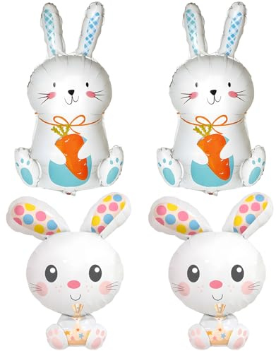 4 Pcs Easter Bunny Balloons, Large Rabbit Shaped Balloons, Woodland Animals Theme Decorations,Easter Party Decorations for Home Restaurant Garden (2 Styles)