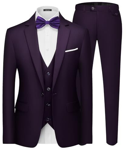 QUELDRA Costume Homme 3 Pièces Slim Fit Revers Cranté Un Bouton Mariage Smoking Formel Business Couleur Unie Confort Elégant Veste, Gilet et Pantalon de Costume