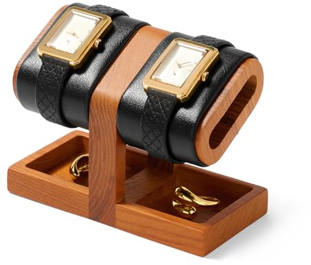 Oirlv Supporto Orologi in Legno Massello, Porta Orologio, Espositore da Banco,Organizer per Orologi (Nero)