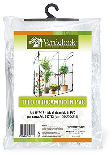 VERDELOOK | Telo di Ricambio in PVC Trasparente per Serra da Parete codice 647/13, Resistente, Protezione Piante, Apertura Frontale con Cerniera 100x200x210 cm, Serra a parete