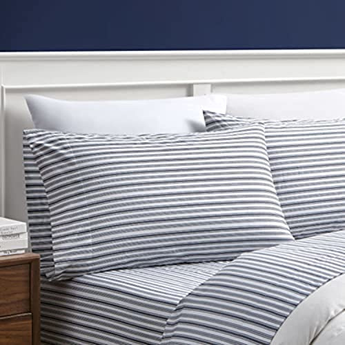 Nautica - Full Sheets, Cotton Percale Bedding Set, Casual Home Decor, Dorm Room Essentials (Coleridge Stripe Charcoal, Full)