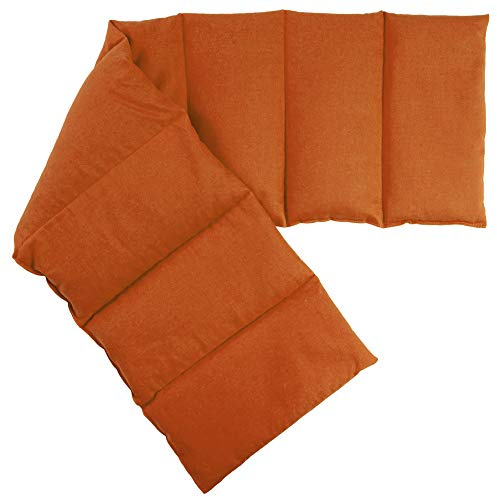 Cuscino termico con semi di colza, 75x20cm. Riscaldabile al forno o microonde e per raffreddare al frigorifero. Per la schiena, il ventre ... (8 compartimenti, arancione)