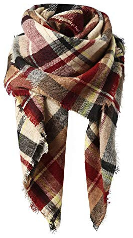 Women's Fall Winter Scarf Classic Tassel Plaid Scarf Warm Soft Chunky Large Blanket Wrap Shawl Scarves Pink