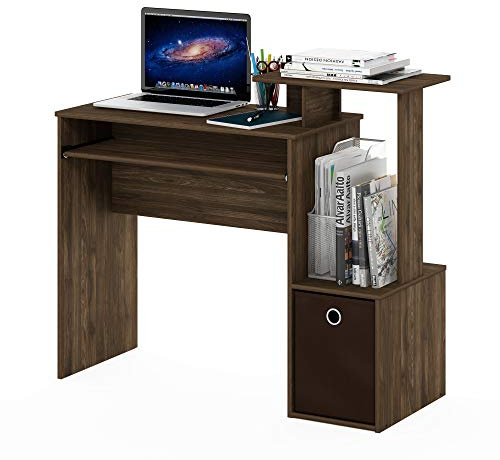 Furinno Econ Mehrzweck Home Office Computer Schreibtisch mit Ablage und Einschub, Holz, Columbia Walnut/Dunkelbraun, 40 x 100.08 x 86.61 cm