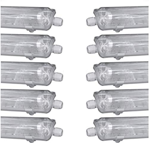 pureled SET 10x LED Feuchtraumleuchte Wannenleuchte Keller Werkstatt IP65 10x T8 LED 150cm 24W 3000K G13 Bürolampe