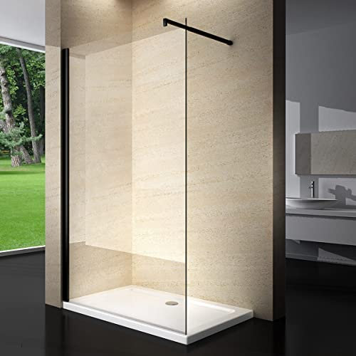 Yellowshop - Parete Doccia Fissa Walk In Cristallo 8 MM Trasparente Box Cabina Bagno 100 120 140 profilo NERO (140 cm)
