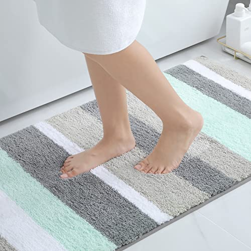 Homaxy rutschfest Badezimmer Badeteppiche Weich Hochflor Saugfähig Badvorleger Waschbar Flauschige Mikrofaser Badematte – 60 x 90 cm, Grün/Grau