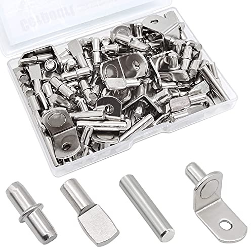 104Pcs Shelf Pins Kit,4 Styles Nickel Plated Shelf Support Pegs,Bookshelf Pegs for Shelves,Cabinet Shelf Bracket Pegs Shelf Pins Holders for Kitchen Furniture & Closet ( 5mm & 1/4inch )
