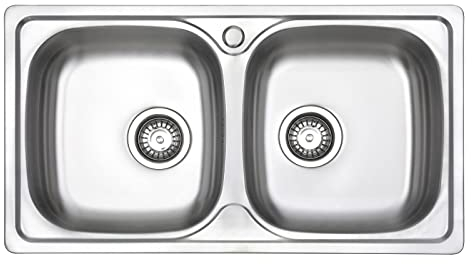 JASSFERRY Lavello da cucina 2 Vasca doppia in Acciaio Inox Spazzolato, incasso Lavandino, con set di rifiuti, 80 x 44 cm