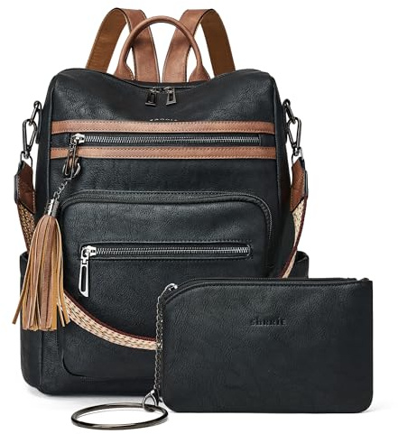 Shrrie Backpack Purse for Women Leather Backpack Fashion Designer Convertible Shoulder Bag | Water Resistant Fashion Designer Travel Backpack,Convertible Shoulder Bag with Wristlet,Luggage Strap,Casual College Work