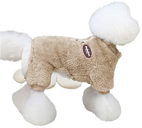Pewell Abrigo de terciopelo para perro, pijama de terciopelo mullido resistente al viento, ropa de invierno para perros pequeños, overol para mascotas, ropa de gato para caminar, senderismo, viajes y