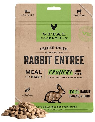 Vital Essentials Freeze Dried Dog Food, Rabbit Crunchy Mini Nibs, 5.5 oz