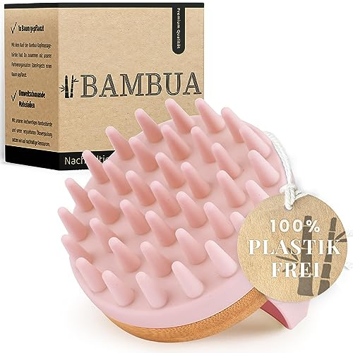 BAMBUA Hårbottens Massageborste - (Anti-Skäleffekt) Huvudmassageborste - För Hårbottenmassage under Duschning - Premium Hårbottensmassör - Inkl. E-bok Frisk Hårbotten (Rosa)