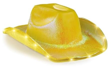 LEEMASING Unisex Cowboy Hat Light Up Flashing LED Brim Fun Light Up Hat For Wedding Prom Birthday Party Halloween Christmas Cosplay (Gold)