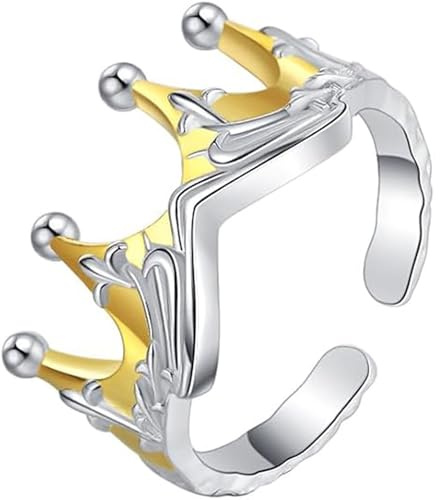 Zaycca 925 Sterling Silver Crown Ring for Women Men Simple Fashion Adjustable Open Ring
