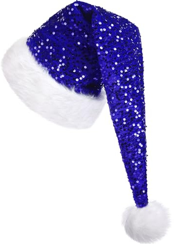 KONVINIT Bonnet de Noël pour Adulte Bonnet de Noel avec paillettes Chapeau Brillant Noël en Fourrure Unisexe,Chapeau de Noel pere Femme et Homme,rouge