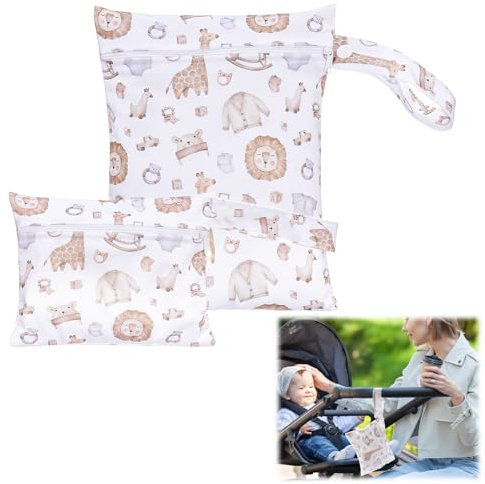 Wonvify Sac à Couche ou Habit pour Crèche, École - Sac à Maillot Mouillé Plage/Piscine - Lavable de Voyage Wet Bag - 2 PCS à Fermeture Eclair Etanche Réutilisable - pour Bébé,Adulte Plage Piscine Gard