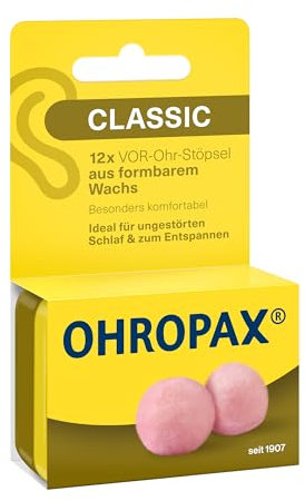 OHROPAX Tappi per le orecchie Classic – Tappi per le orecchie per la protezione da rumore, umidità e vento, realizzati in cera modellabile e avvolgente, comodi e adatti a tutte le orecchie, valore di