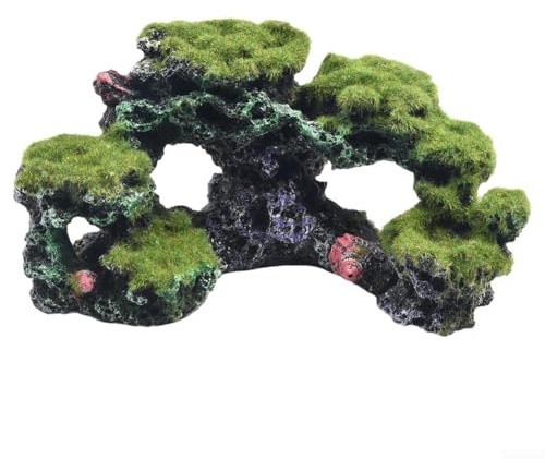 Cueva de casa de árbol de musgo de diseño vívido para peces pequeños y decoración realista de acuario (D)