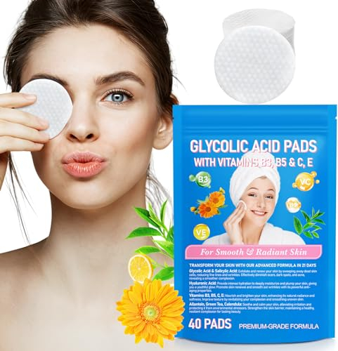 Glycolic Acid Facial Pads, Exfoliating Resurfacing Peel for Clearer, Smoother Skin - Vitamins B3 B5 C E, Green Tea - Effectively Reduce Dark Spots, Acne, Breakouts and Fine Lines & Wrinkles (40 Pads)