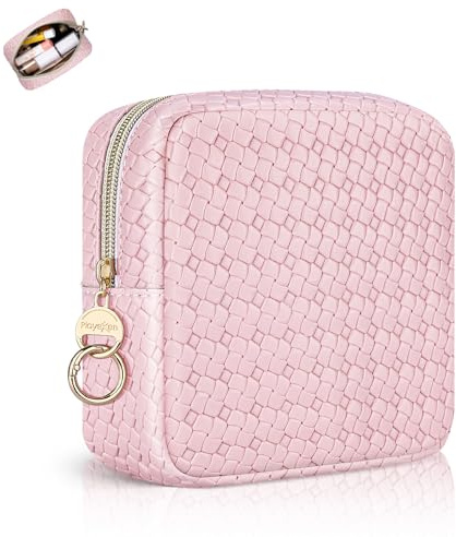 Pochette Maquillage Femme Petit Trousse Maquillage Rangement à Cosmétique Mini Trousse de Toilette Fille pour Voyage Accessoires Trousse Infirmiere en Cuir Cadeau Anniversaire Femme Fille Maman,Rose