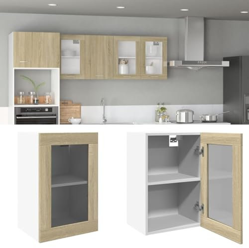 Vetrina sospesa moderna in legno massello finitura rovere, 40 x 31 x 60 cm