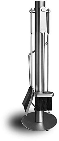 HSIRYAOHD Lot de 5 outils de cheminée en acier inoxydable avec support moderne antirouille et comprend pelle, brosse, tisonnier et pince