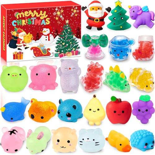 Chennyfun Mochi Squeeze Toys Calendario dell'Avvento per Bambini, 24 Giorni Calendario dell'Avvento Giocattolo Mini Squishy Toys Calendario dell Avvento, Regalo di Natale Festa Compleanno