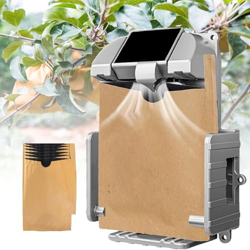 Insaccatrice automatica per frutta con velocità regolabile, include 200 sacchetti di carta, ideale per pesche, manghi, melograni